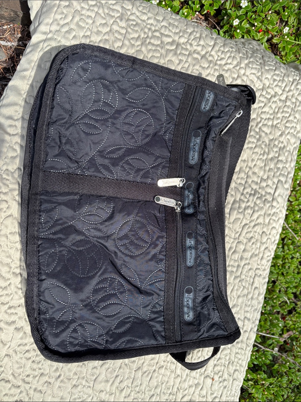 Lesportsac Black Quilted Crossbody Organizer with Silver Hardware